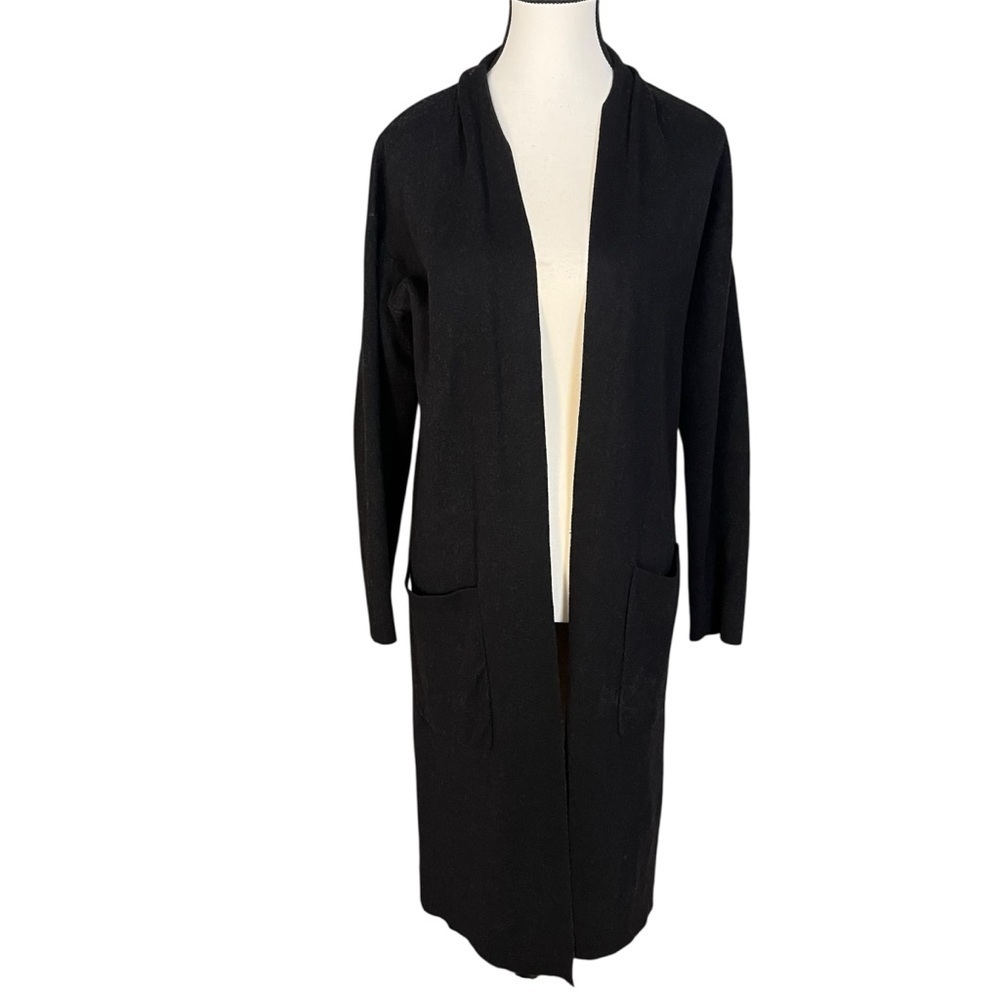 Aritzia Babaton Lance Open Front Cardigan Black Long Line Knit Size S Wool Linen - Picture 1 of 7